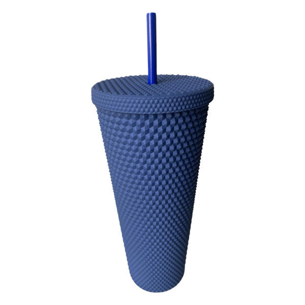 Matte Studded Venti Tumbler, 24oz Insulated Double Wall Cold Cup with Lid and Straw, Blue