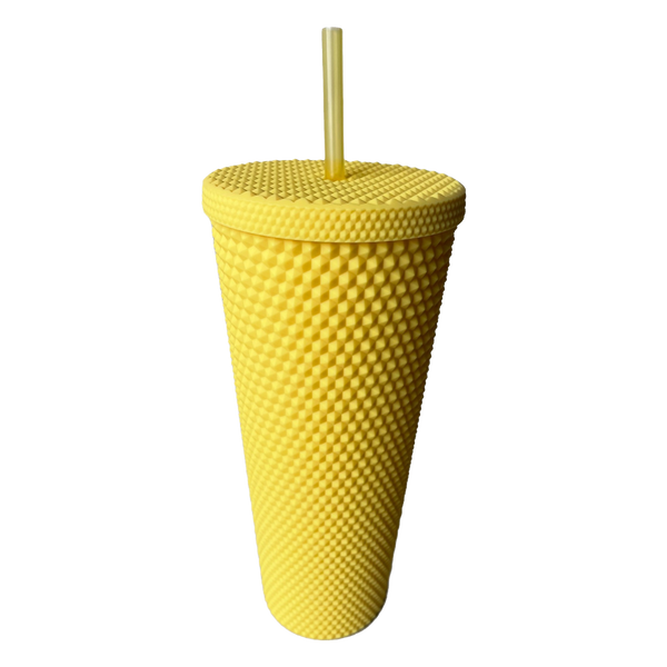 Matte Studded Venti Tumbler, 24oz Insulated Double Wall Cold Cup with Lid and Straw, Yellow