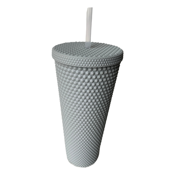 Matte Studded Venti Tumbler, 24oz Insulated Double Wall Cold Cup with Lid and Straw, Gray