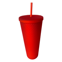 Matte Studded Venti Tumbler, 24oz Insulated Double Wall Cold Cup with Lid and Straw, Red