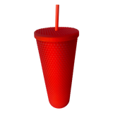 Matte Studded Venti Tumbler, 24oz Insulated Double Wall Cold Cup with Lid and Straw, Red