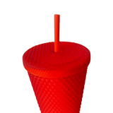 Matte Studded Venti Tumbler, 24oz Insulated Double Wall Cold Cup with Lid and Straw, Red