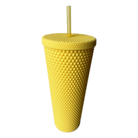 Matte Studded Venti Tumbler, 24oz Insulated Double Wall Cold Cup with Lid and Straw, Yellow