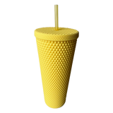 Matte Studded Venti Tumbler, 24oz Insulated Double Wall Cold Cup with Lid and Straw, Yellow