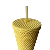 Matte Studded Venti Tumbler, 24oz Insulated Double Wall Cold Cup with Lid and Straw, Yellow