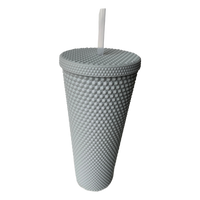 Matte Studded Venti Tumbler, 24oz Insulated Double Wall Cold Cup with Lid and Straw, Gray