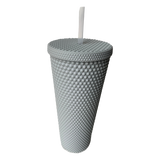 Matte Studded Venti Tumbler, 24oz Insulated Double Wall Cold Cup with Lid and Straw, Gray