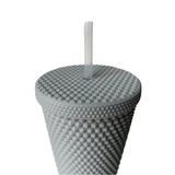 Matte Studded Venti Tumbler, 24oz Insulated Double Wall Cold Cup with Lid and Straw, Gray