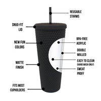 Matte Studded Venti Tumbler, 24oz Insulated Double Wall Cold Cup with Lid and Straw, Black