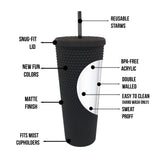 Matte Studded Venti Tumbler, 24oz Insulated Double Wall Cold Cup with Lid and Straw, Pineapple